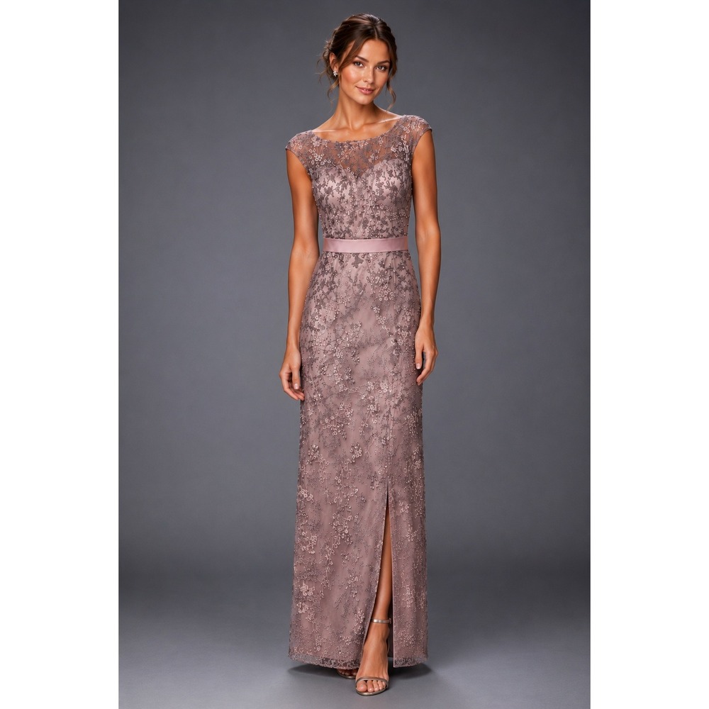 La Femme Dusty Rose Lace Maxi Dress